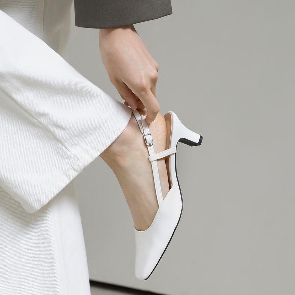 사뿐 이로베 스퀘어 슬링백힐 (5 / 7cm)