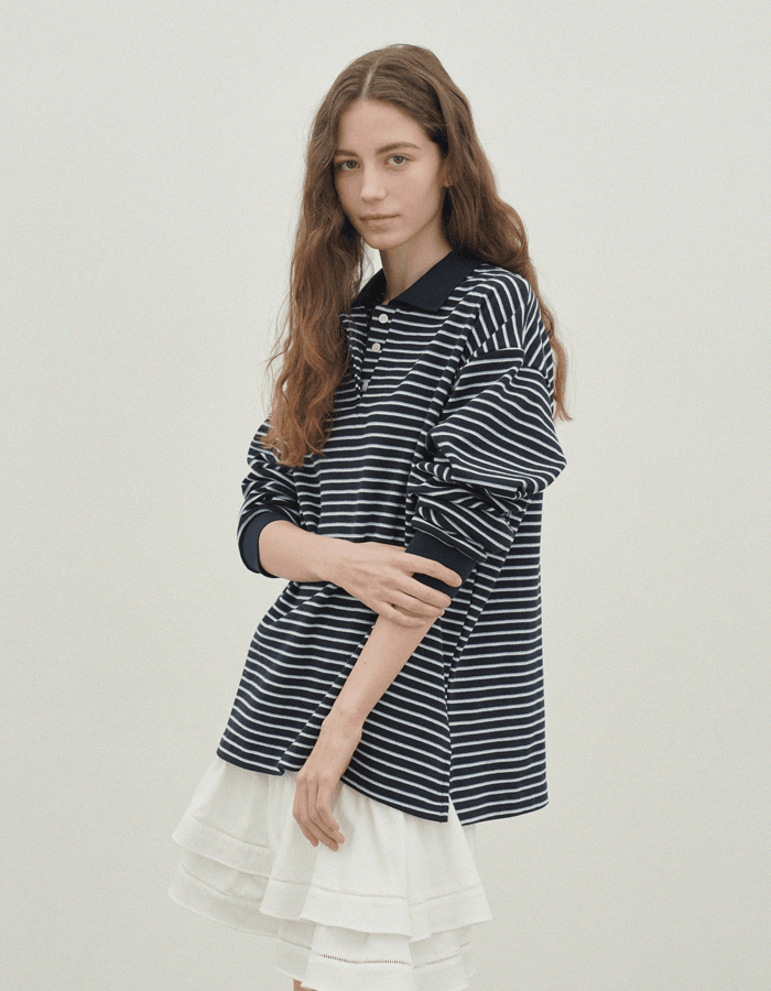 [2nd] [made] Stripe polo t-shirt_navy