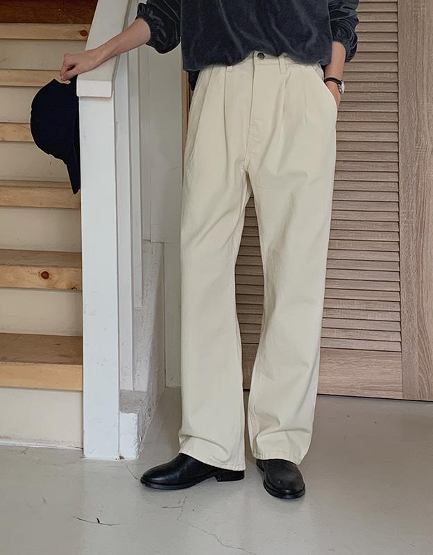 [당일발송][시그니처라벨] *러브프롬* 린데이 투핀턱 코튼 팬츠