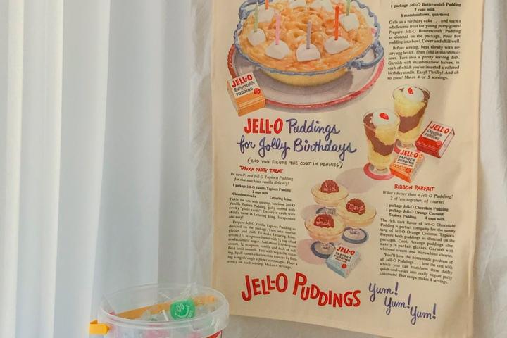 젤로푸딩 케이크 빈티지 디저트 패브릭 포스터 두꺼비집 가리개 커버 홈카페