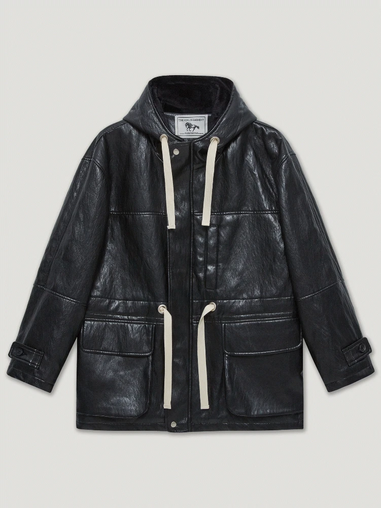 leather fur half hoodie
