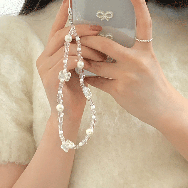 리본 비즈 진주 폰 스트랩