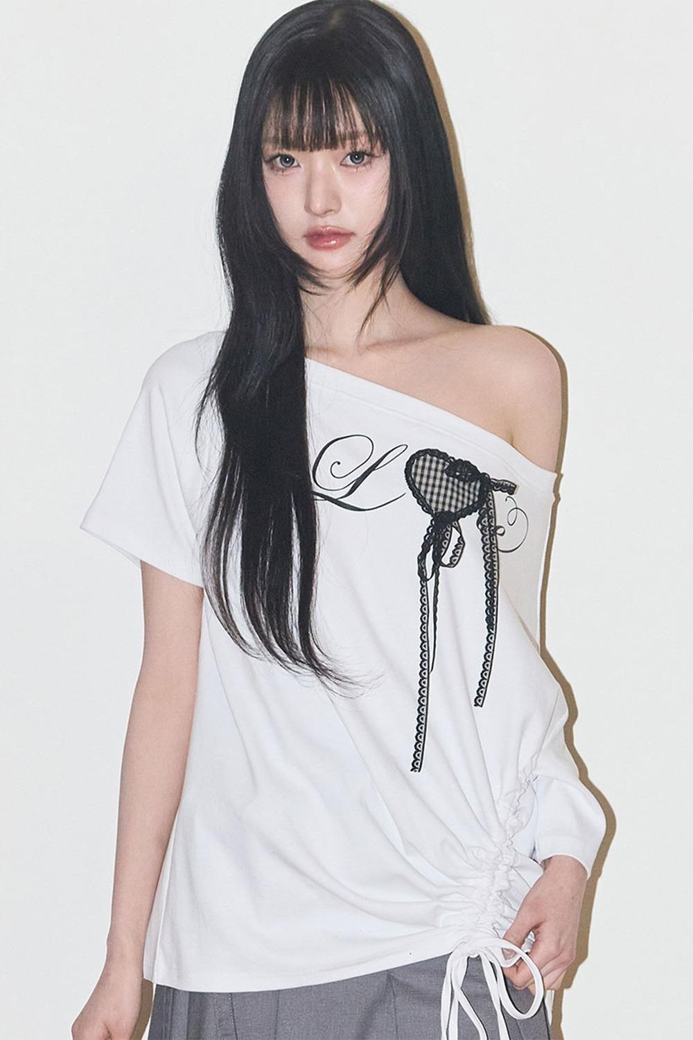 러브 원숄더 오버핏 티셔츠 화이트