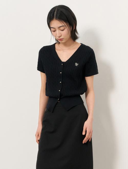 텐셀 브이넥 케이블 가디건 [BLACK] / WBD2L43545