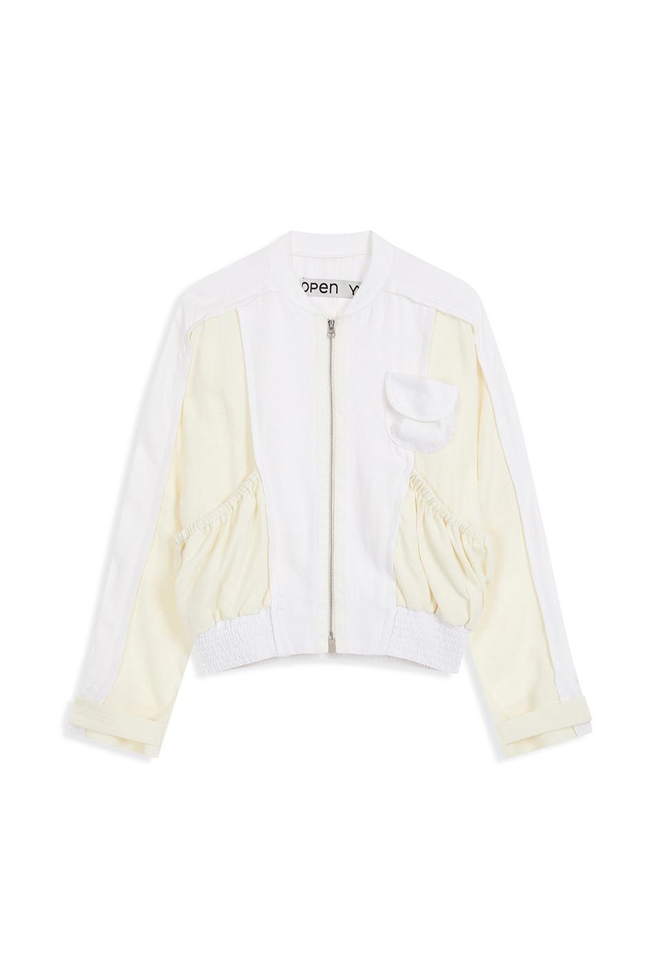 LINEN PANELED BOMBER, WHITE