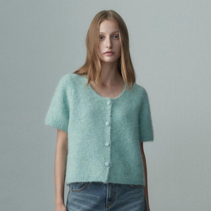 ALPACA BLEND SHORT SLEEVE CARDIGAN OPAL MINT