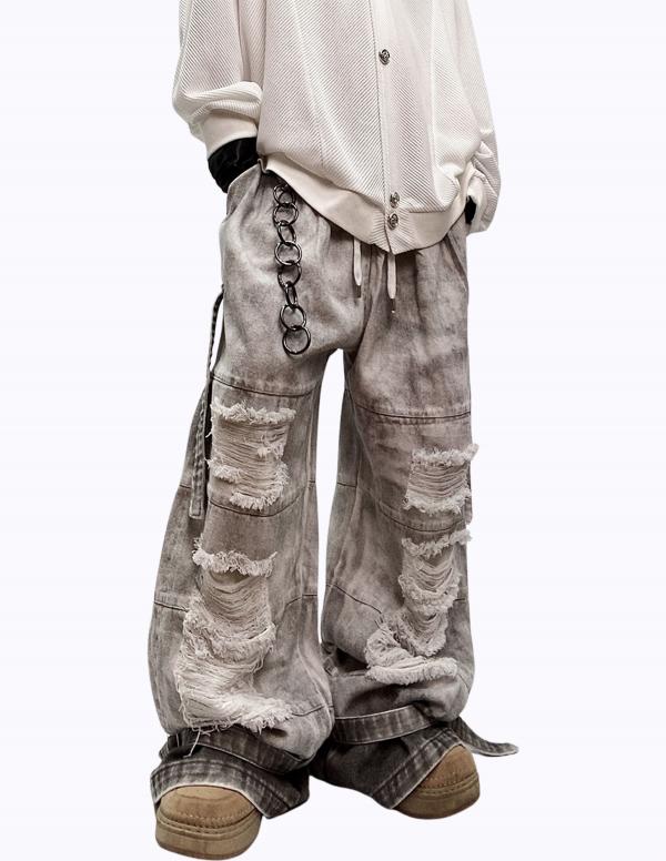 패치워크 올드 워시드 데님 밴딩 팬츠