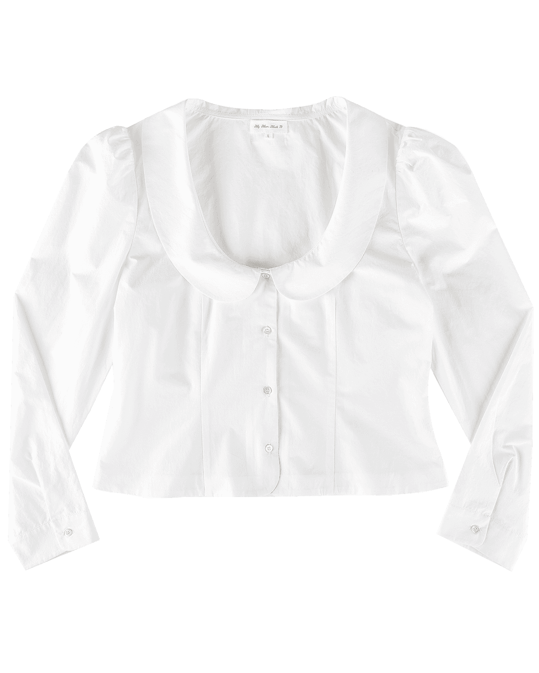 Curved Collar Button Shirt - White - XS