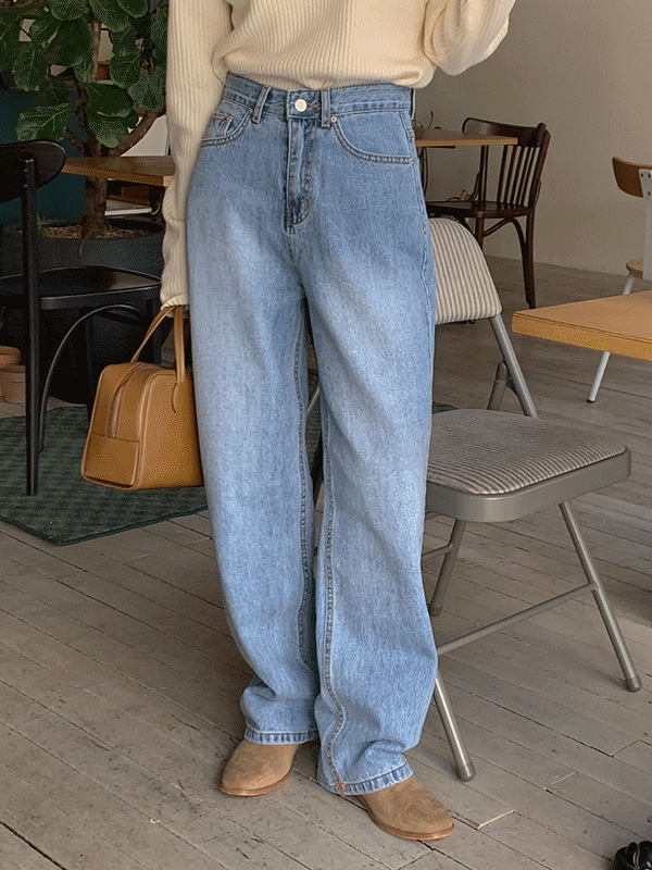 [🌷봄신상]오프닝 연청 하이웨스트 와이드 워싱 데님 팬츠