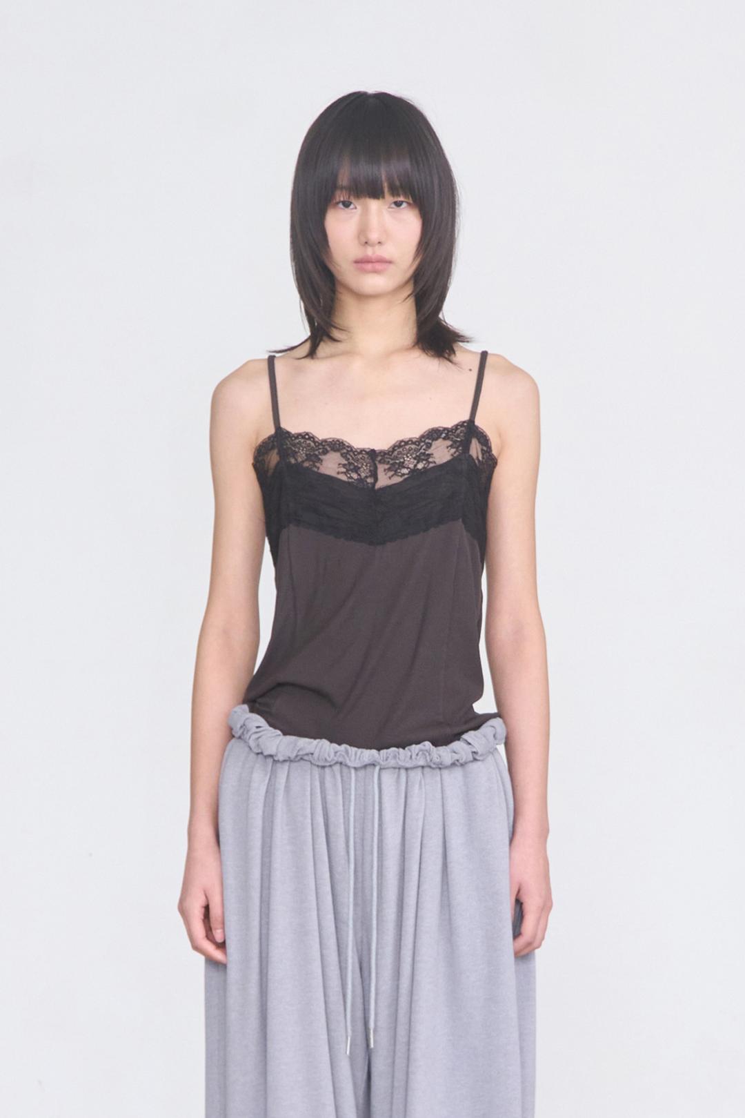 Lace Trim Sleeveless _ Brown