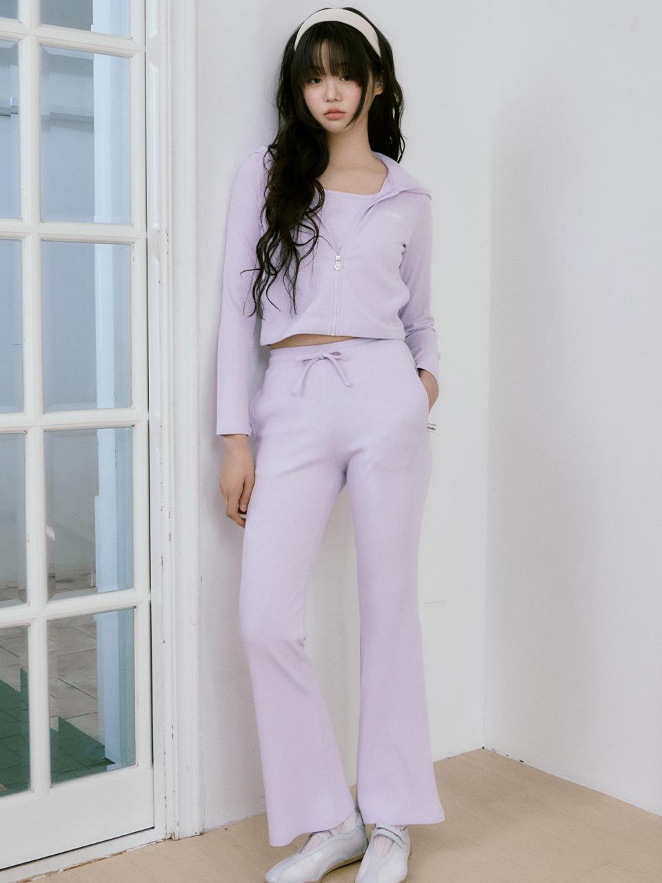 이지커브 슬림 골지 셋업 라벤더