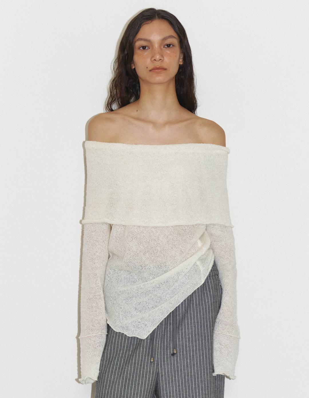 WOOL OFF-SHOULDER SWEATER, IVORY