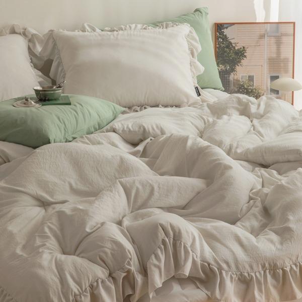 포근한 그루밍 프릴 사계절 차렵이불 - 코코넛크림