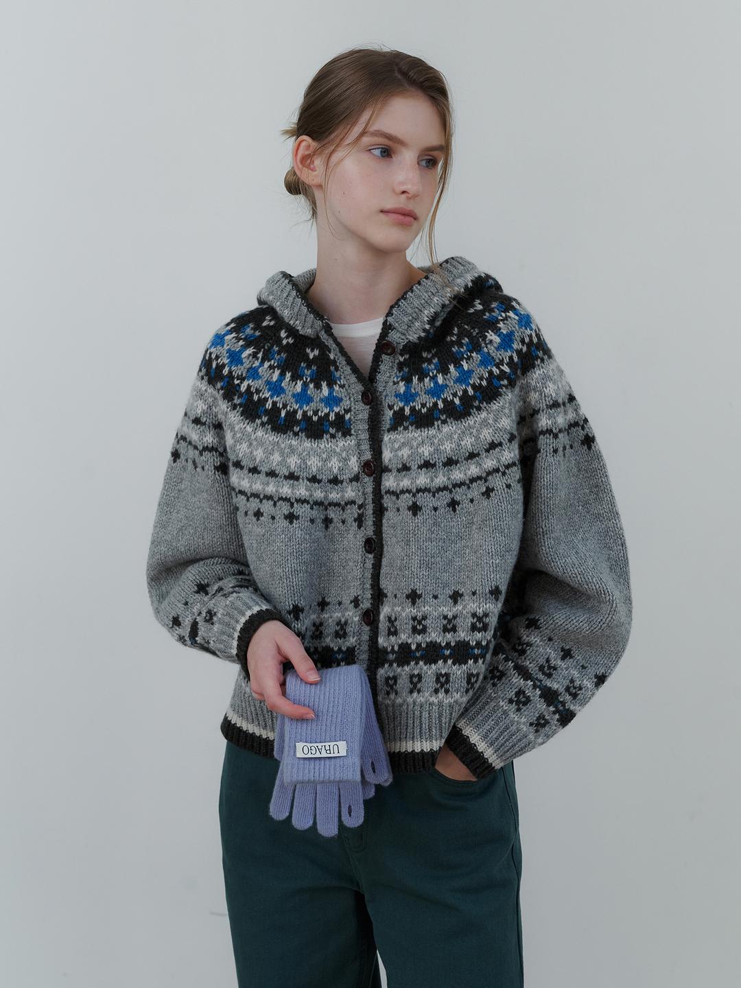 RE-ORDER / Jacquard hoodie cardigan