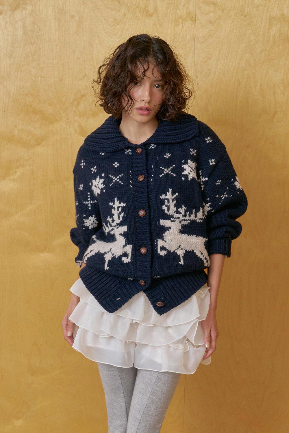 Deer cowichan cardigan_navy