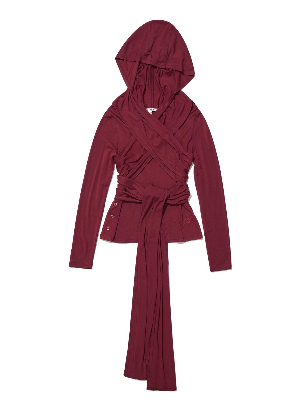 [WOMEN] SCOOP-NECK MULTI STRAP HOODIE JERSEY TOP_RED