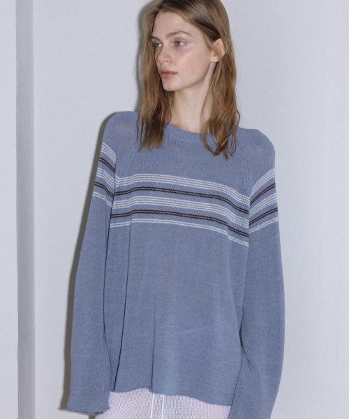 STRIPE LONGSLEEVE SUMMER KNIT, BLUE