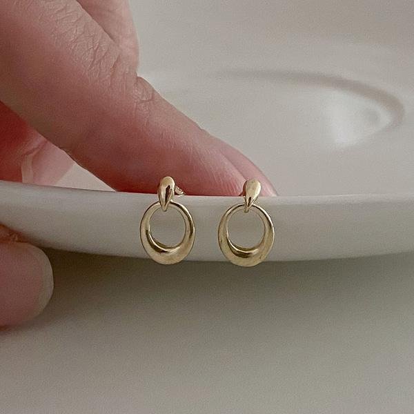 14k 미니 데일리 타원 링 링크 피어싱 귀걸이 - 단정한 단아한 귀걸이
