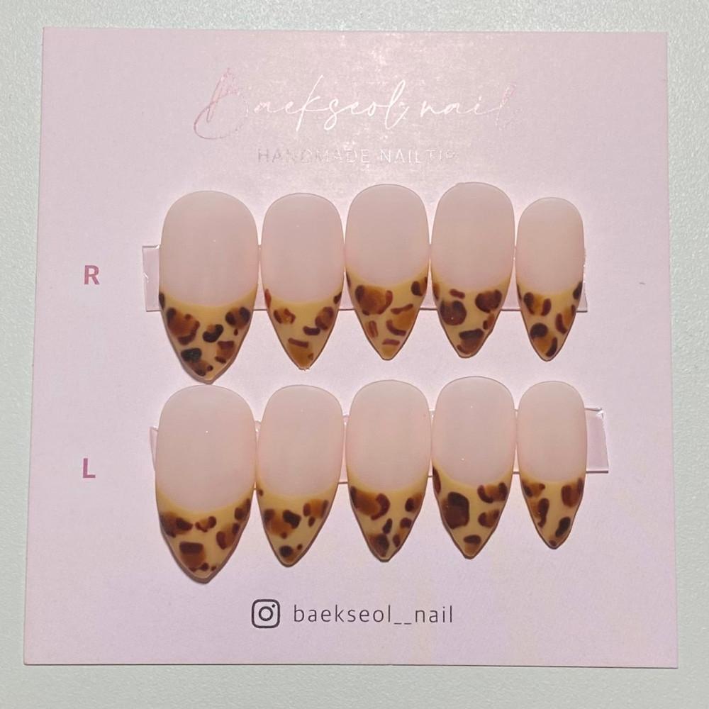 프렌치 호피 수제네일팁