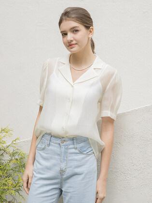 Open Collar Half Blouse Cream