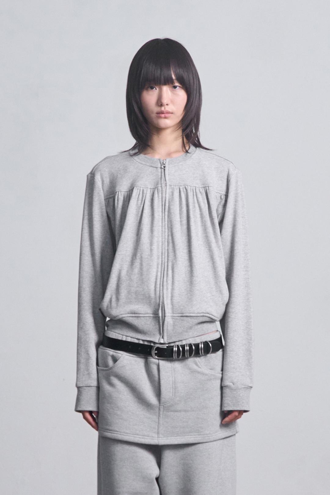 [Exclusive] Shirring Round Zip up _ Gray
