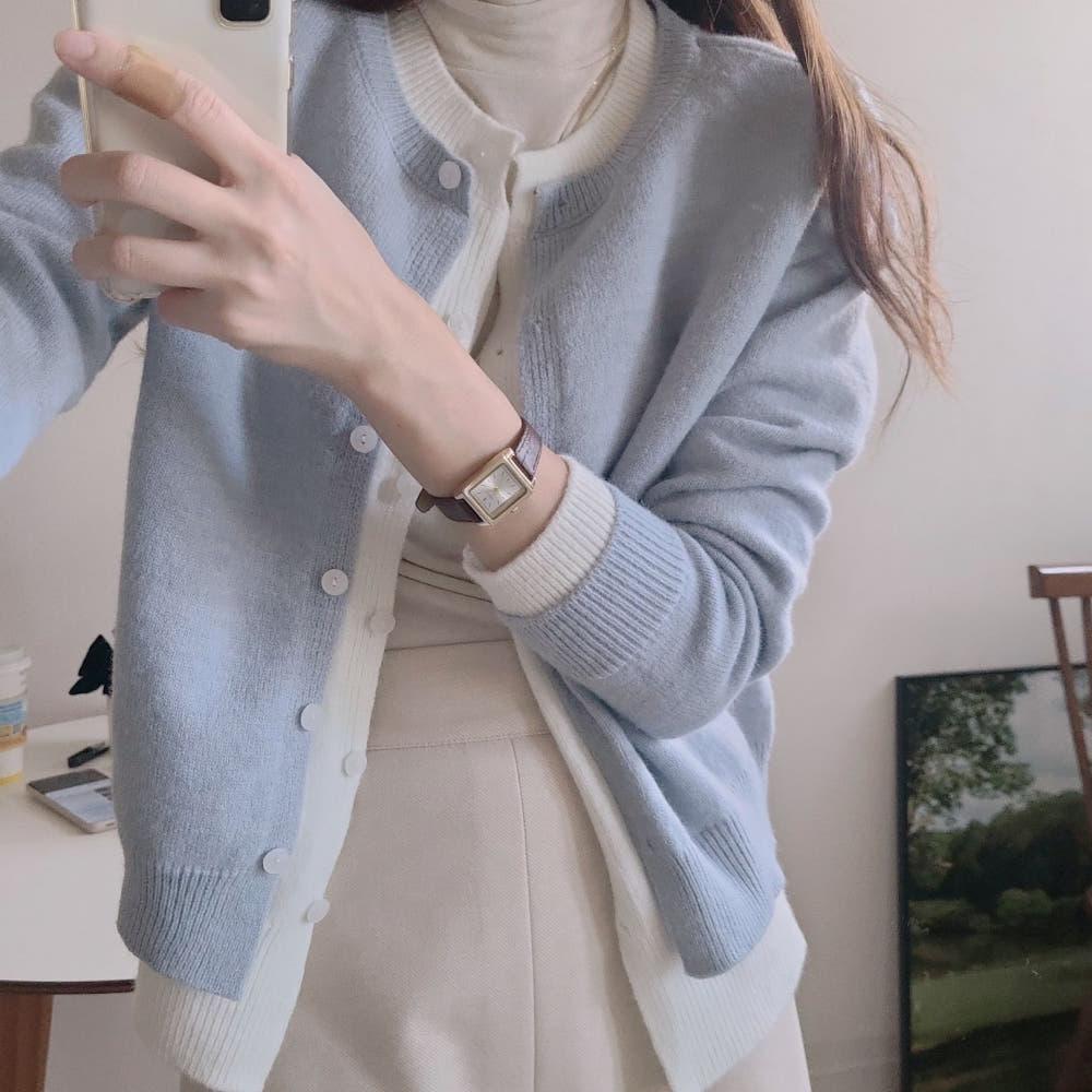드뮤 레이어드 배색 가디건