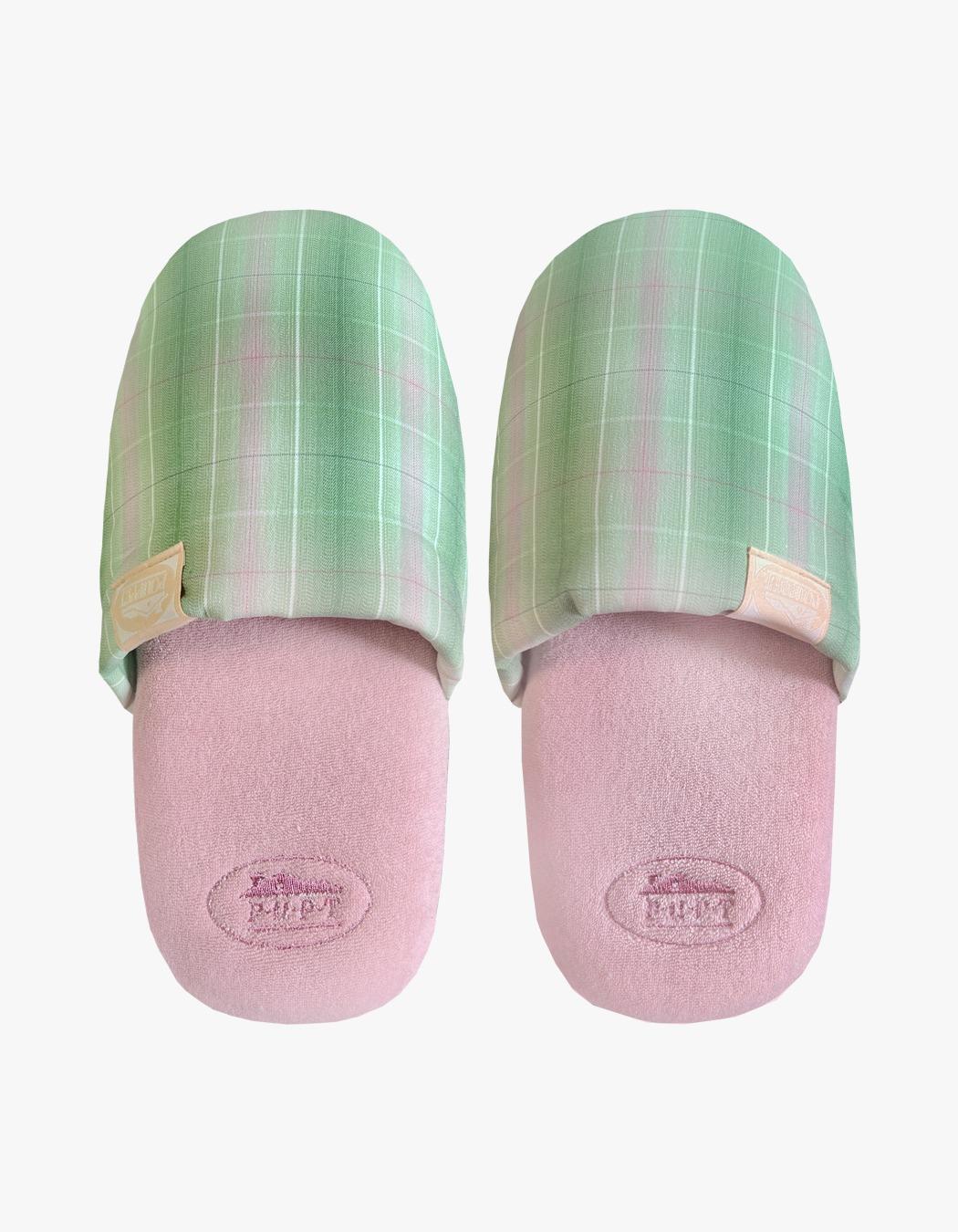 Cutie Check Room Shoes - Green Check/Pink