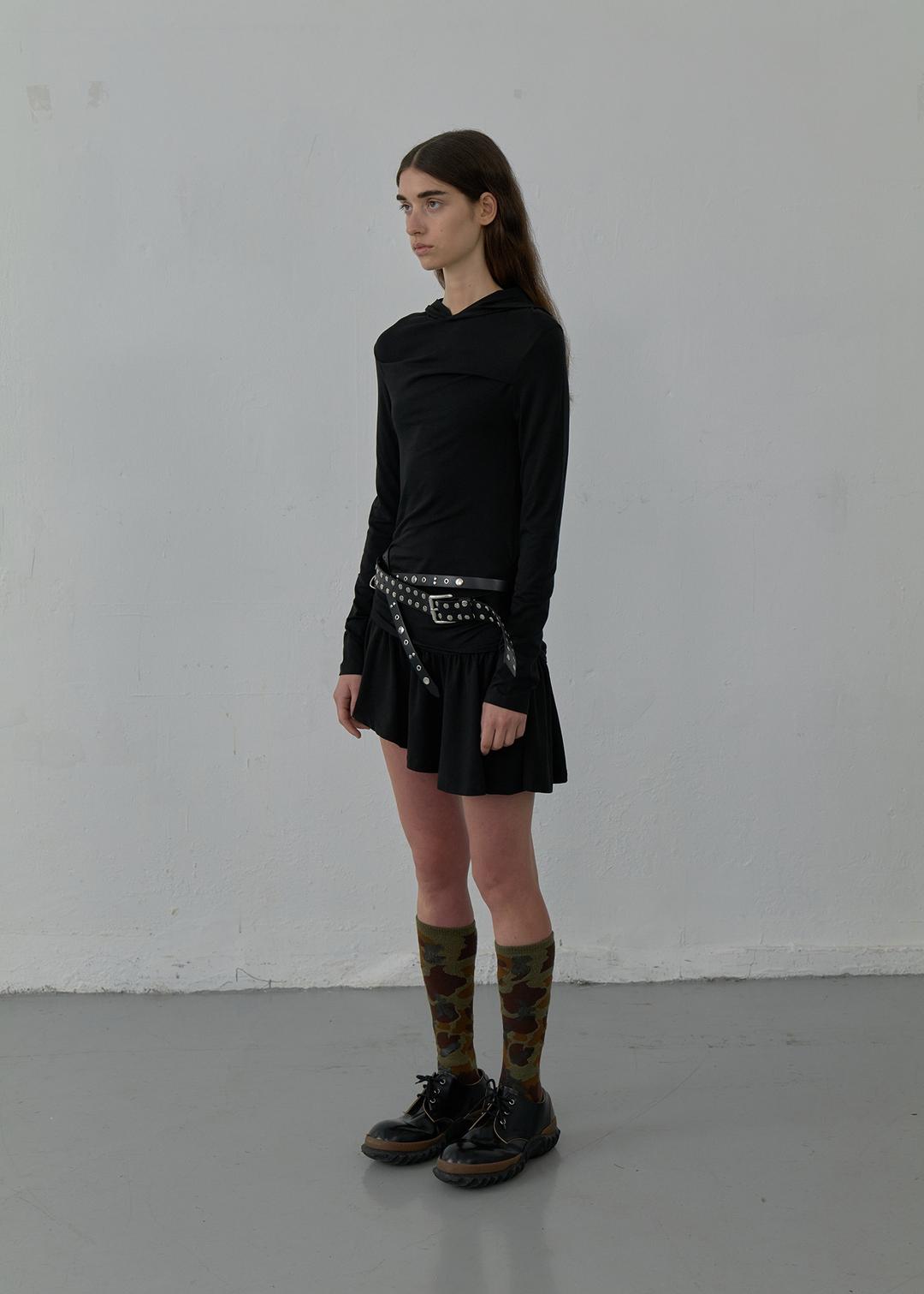 HOODED JERSEY DRESS (BLACK)