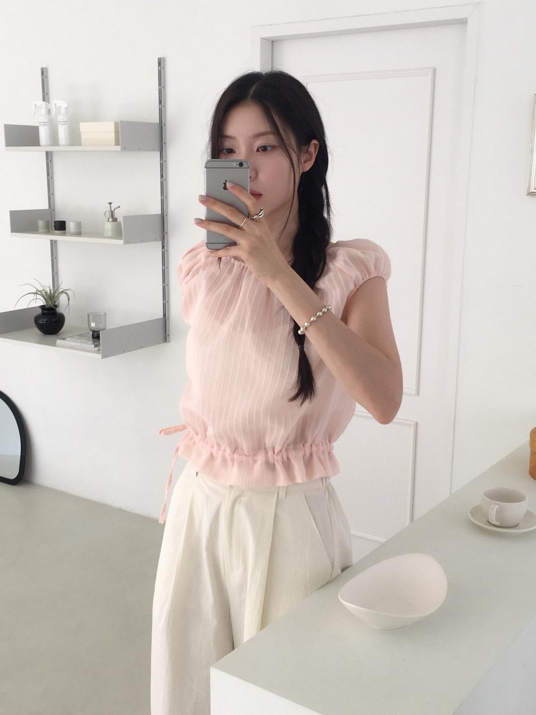 오아브 [best] anne stripe blouse (peach)