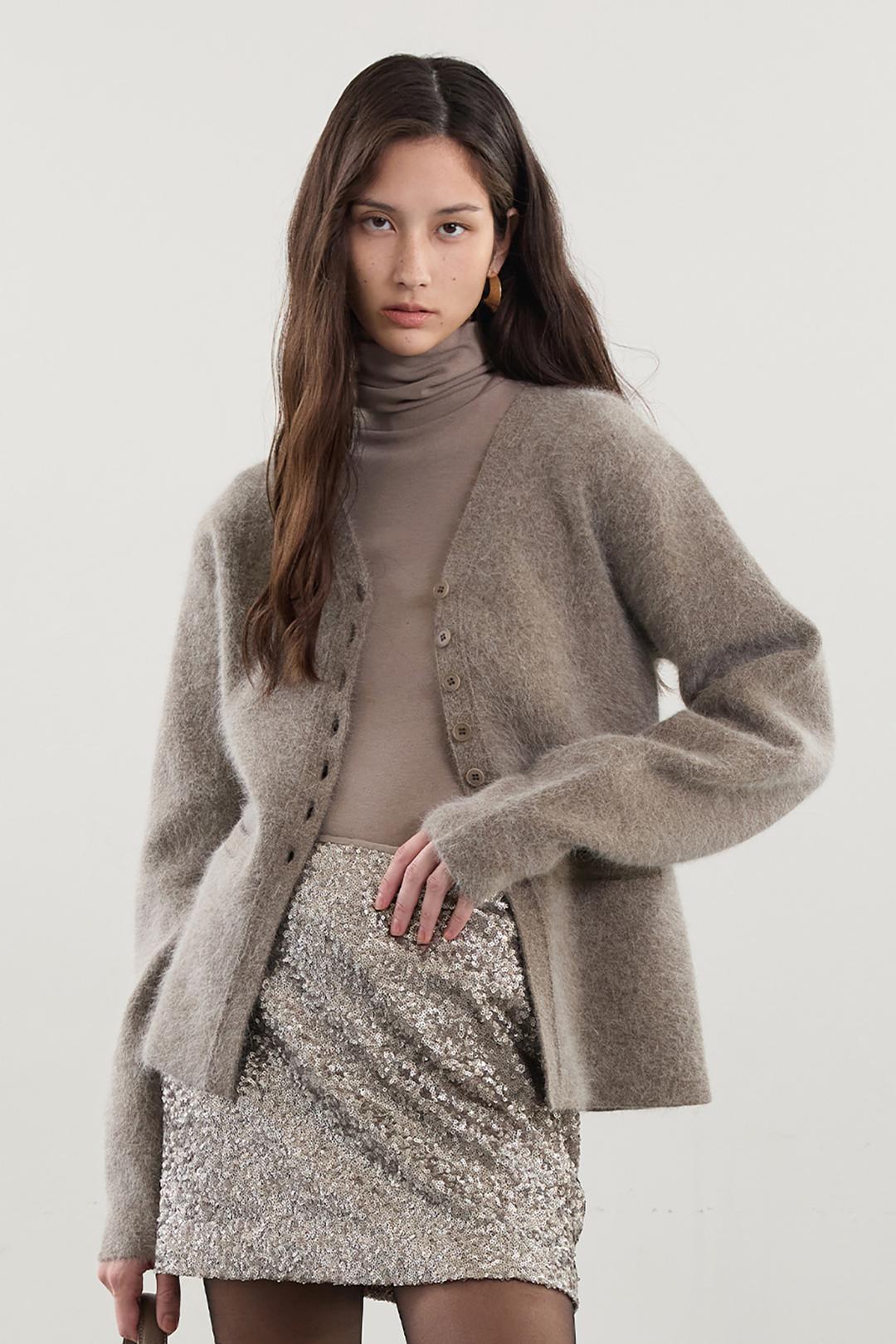 앙고라 블렌드 가디건 - 카키브라운