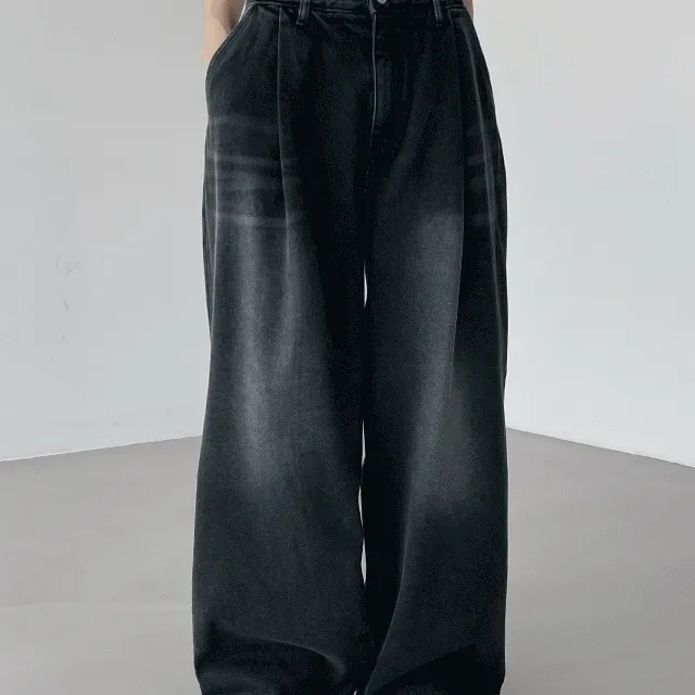 1+1할인!![통큰와이드실루엣/워싱팬츠] 깊게 잡힌 핀턱으로 핏좋은 오버와이드 팬츠