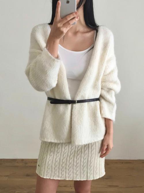 아이보리 모헤어 숄 오픈가디건