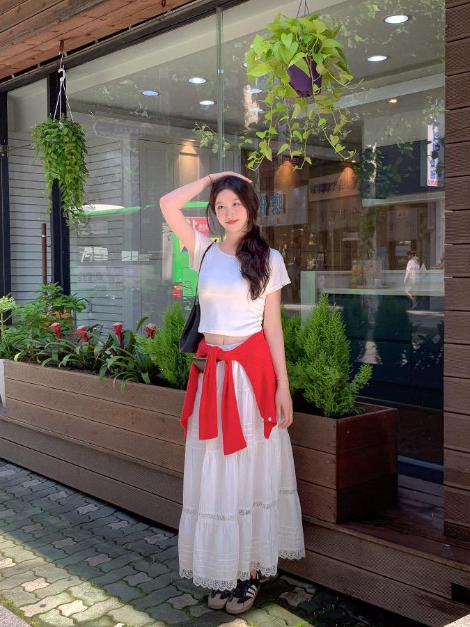 [당일발송/모델소장] 플로티 핀턱 레이스 롱 캉캉스커트