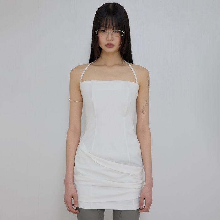 Asymmetrical Draped Dress (FL-166_White)