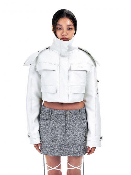 CROP BOMBER HOODIE JACKET WHITE