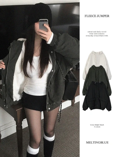 [왕아방/양털안감🖤]오큐 오버핏 아방핏 코듀로이 자켓 골덴자켓 블루종 겨울아우터 겨울자켓 양털점퍼 겉옷(크림/카키/블랙)