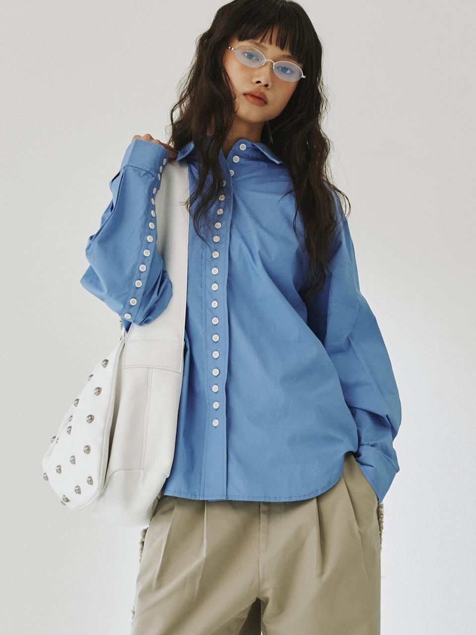 [PLZPROJECT]PAPER BUTTON SHIRT, SKYBLUE