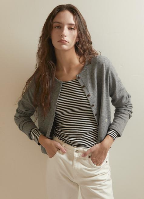 Daily ronudneck knit cardigan_Grey