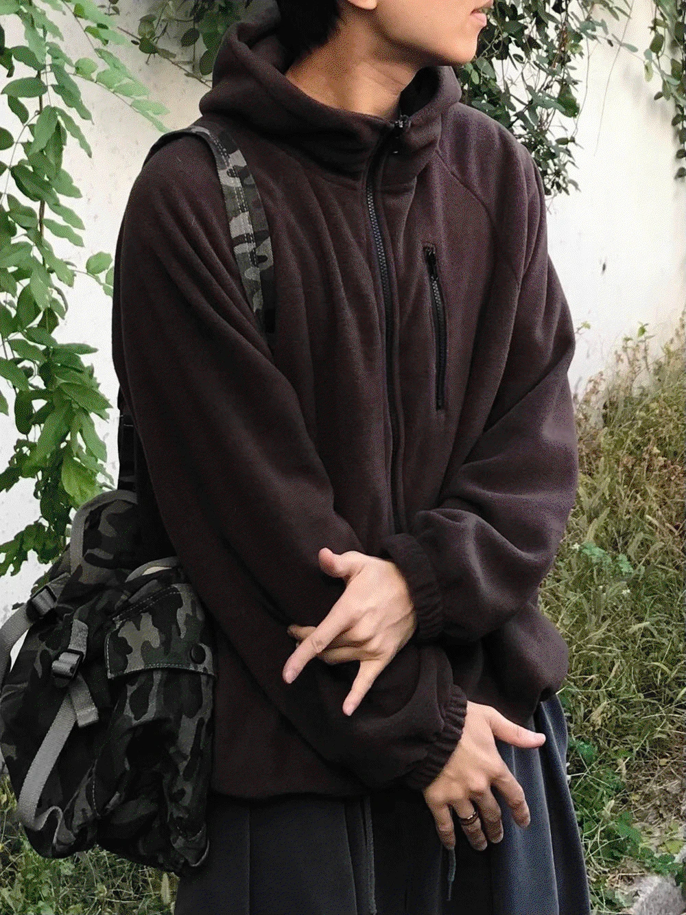 (겨울 기획/밤색 당일출고) 로우 하이넥 후리스 후드 집업 3C