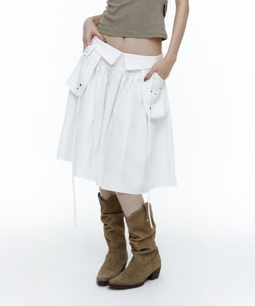 아웃 포켓 플리츠 스커트 화이트