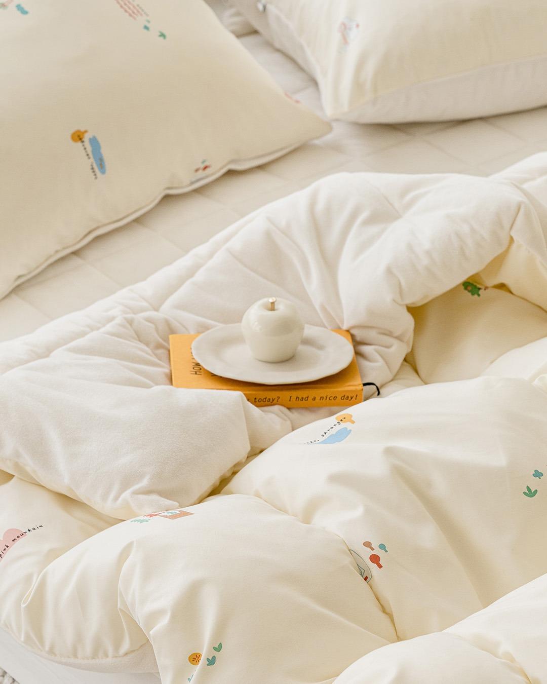 [알러지케어X극세사] 라떼 듀얼 차렵이불 침구세트-크림 (S/Q)