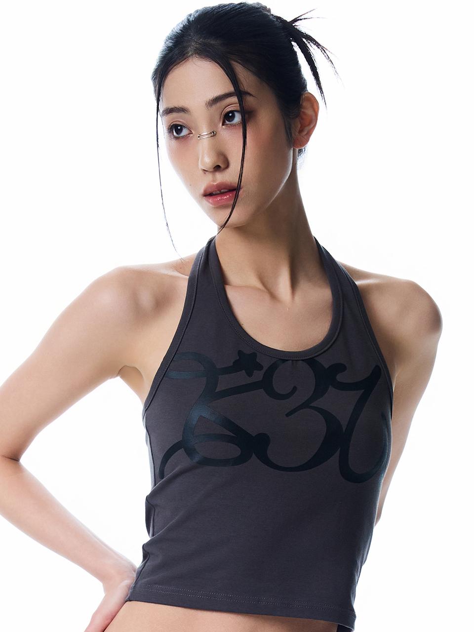 BASIC ILOVEU HALTER NECK TOP(CHARCOAL)
