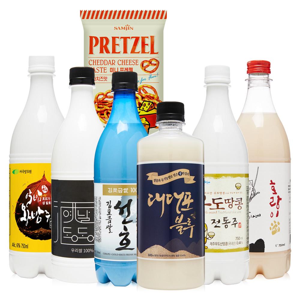 술마켓 막걸리세트_선호,호랑이,대대포,우도땅콩,정고집동동주,사곡알밤_프레첼 증정 전통주 [원산지:상세설명에 표시]