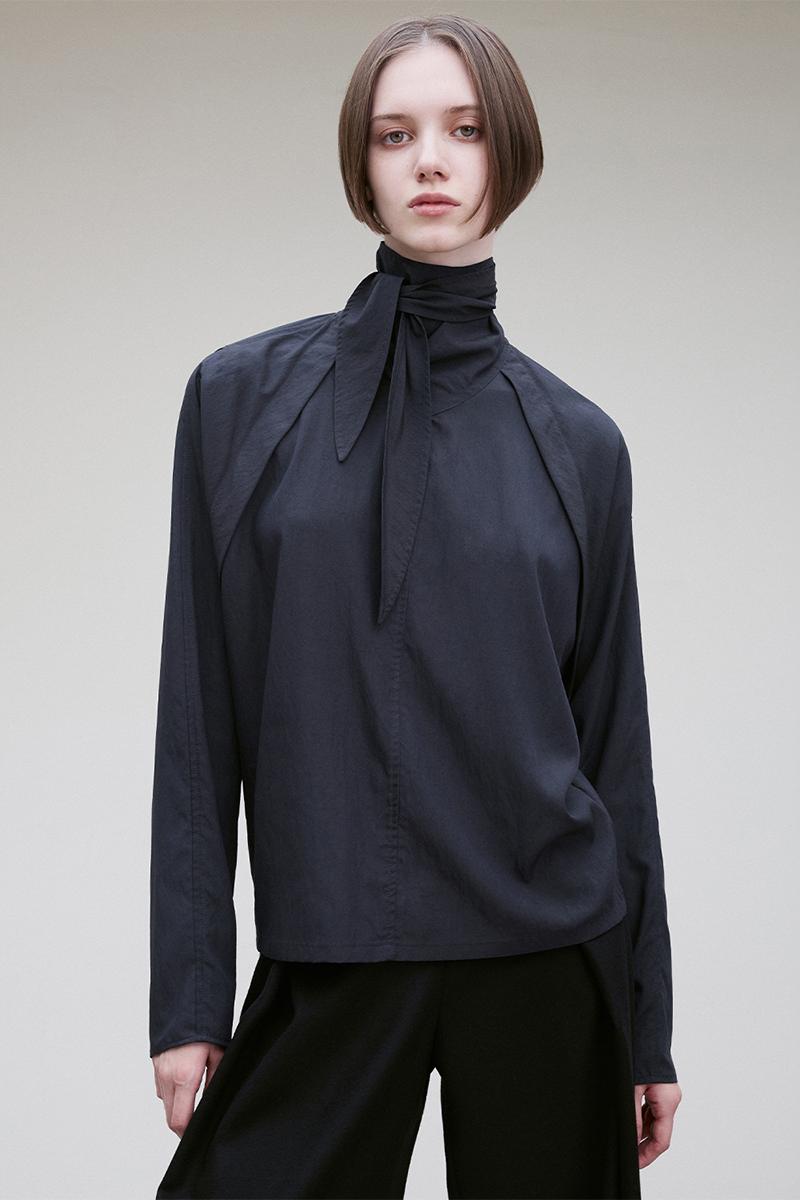 FLAP DETAIL TIE-NECK BLOUSE