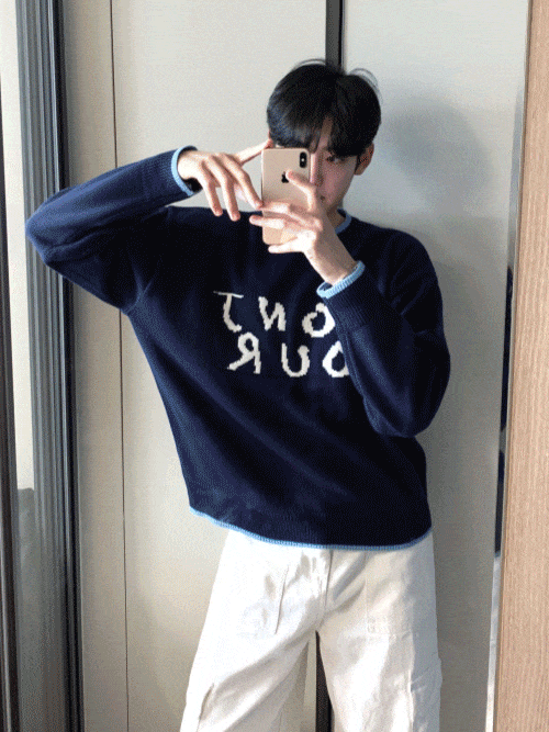 [세미크롭] 메르빈 배색 라운드 니트