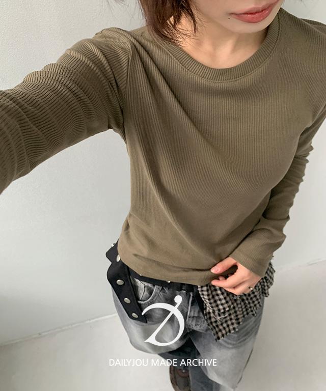 데일리쥬 [MADE] 리멘트 라운드넥 골지 티셔츠(기본/기모)