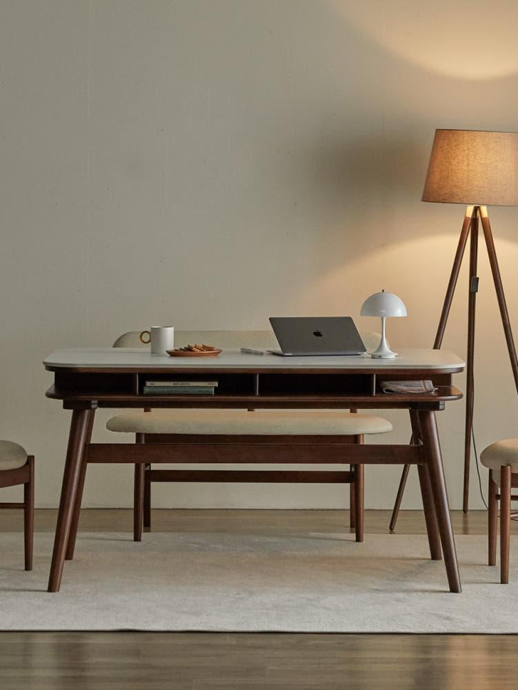 데이지 양면 세라믹 식탁 수납형 테이블 4인용 스퀘어 화이트/그레이 1400 월넛