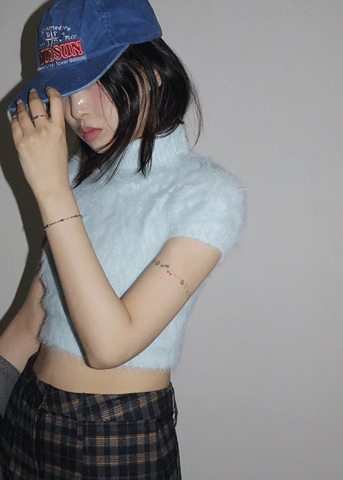 푸디 폴라 반팔 니트 4col - skyblue