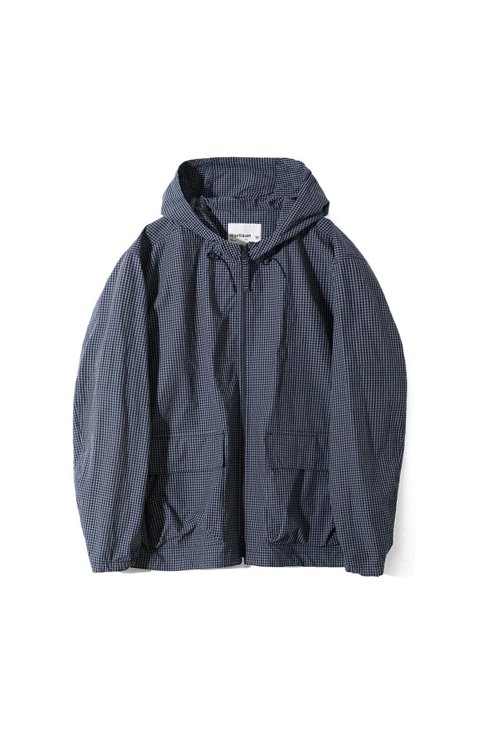 Breeze Typewriter Check Hood Jacket Navy