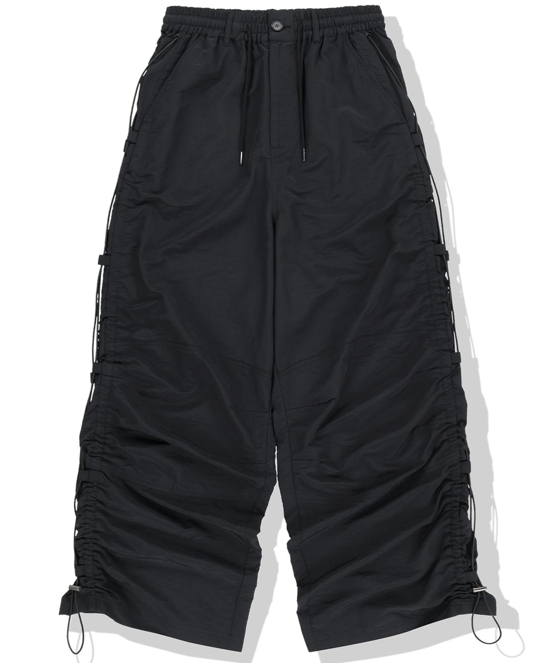 Side Shirred Nylon Pants - Black